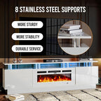 oneinmil Fireplace TV Stand with 36” Electric Fireplace, 70” 2 Tier TV Console Stand for TVs Up to 80", LED Light Entertainment Center, Fireplace for The Living Room TV Stand, White