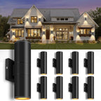 RIDALUX Outdoor Wall Sconce Porch Lights: 8 Pack Modern Aluminum Cylinder Up Down Lights - Exterior Light Fixture for House