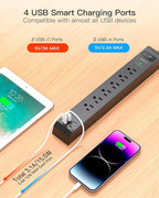 2 Pack Surge Protector Power Strip - 6 Outlets 4 USB Charging Ports, 5Ft Braided Extension Cord, Slim Flat Plug, Overload Protection, Wall Mount for Home Office, Dorm Room Essentials