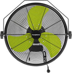 Fanqiebros 4580 CFM 18 inch High Velocity Wall Mounted Fan, 3-Speed Metal Fan with Sealed Motor, 360 Degree Tliting Heavy Duty Wall Fan for Patio, Barn, Garage, and Gazebo - UL listed