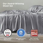 Bedsure King Size Sheet Set, Cooling Sheets, Rayon Derived from Bamboo, Deep Pocket Up to 16", Breathable & Soft, Bed Sheets, Hotel Luxury Silky Bedding for Hot Sleepers, Silver Grey