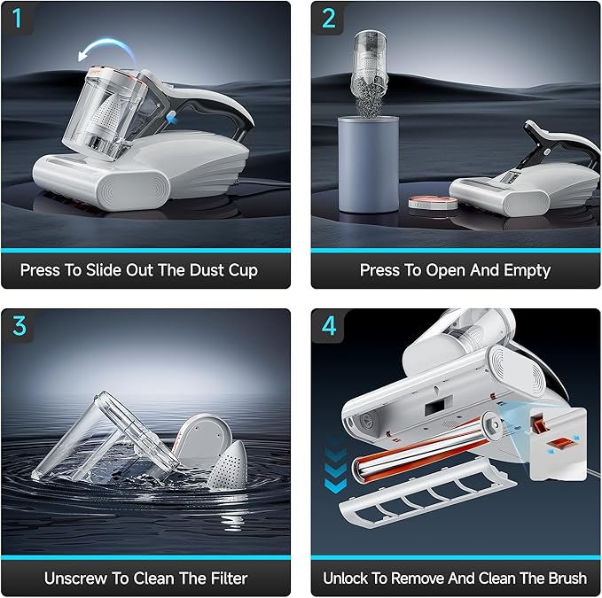 uwant Mattress Vacuum 450W 16Kpa 36000RPM/MIN Bed Vacuum with 149℉ Heating &Ultrasonic, Dual Dust Cup, Smart Display Screen Mattress Vacuums for Skin Health