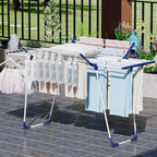 APEXCHASER Clothes Drying Rack - Foldable Laundry Rack Indoor Outdoor, Gullwing Drying Rack Clothing with 10pcs Clips + Bag, Collapsible Space-Saving Clothes Rack for Drying Towels Dolls, White