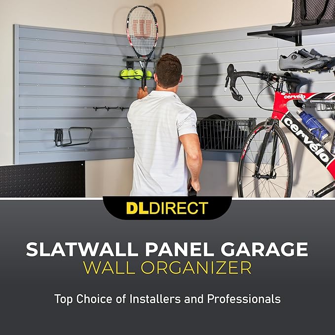 DLDIRECT 24" X 48" - Grey Slatwall Panel Garage Organizer: Heavy Duty Wall Mounted PVC Rack, Interlocking Slat Paneling for Garage Storage, Slotwall Board, Shelves System