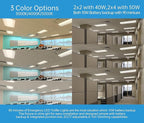 2x2 FT Center Basket LED Troffer Panel Light with Built-in Emergency Backup Battery, 40W-3000K/4000K/5000K, 0-10V Dimmable, 5200 Lumens, LED Drop Ceiling Light, 100-277V, DLC and UL Listed(6 Pack)