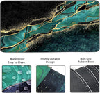Keyboard Mouse Pad Set, Extended Mouse Pad+Keyboard Wrist Rest Support, Memory Foam Ergonomic Easy Typing, 3Pcs (35.4×15.7 in) Desk Pad Set for Home Office Study Game - Malachite Marble