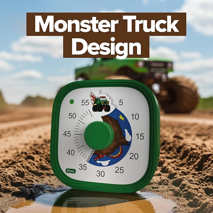 Visual Timer for Kids – Tick Tock Truck Clock - Silent Time Management – 60 Minute Countdown – Focus and Productivity Tool – for Classroom, Toddlers, Study, Toothbrush – Fun Design – Adjustable Alarms