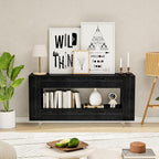 Vavkorkula TV Stand for 65 Inch with 2 Large Drawers & Hidden Storage Cabinets, Modern Farmhouse Entertainment Center Television Stands for Living Room Bedroom, Black