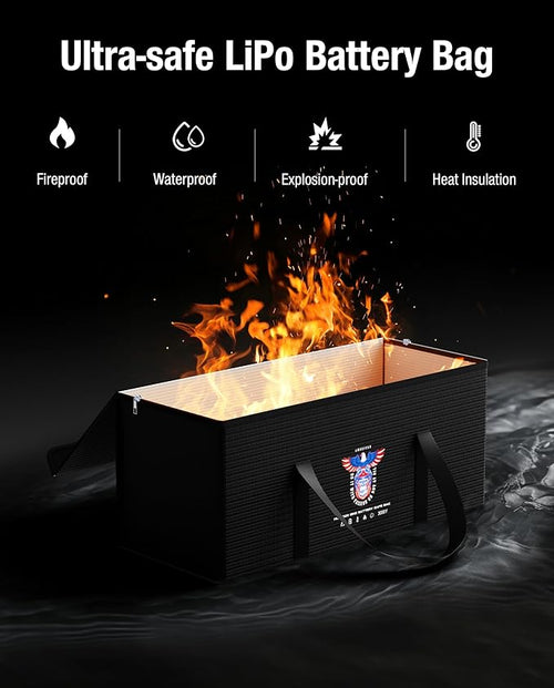 12V 200Ah LiFePO4 Lithium Battery Fireproof Safe Bag, Large Capacity Explosion-proof Lipo Battery Case for Charging & Storage, Waterproof Safe Box Compatible with LiTime & Renogy(22x9x9.4 Inches)