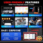 LAUNCH X431 CRP919E OBD2 Scanner, 2026 Bidirectional Scan Tool as CRP919EBT, CANFD/DoIP/FCA SGW, ECU Code, 35+ Service, Active Tests, All-in-One Full System Diagnosis, BST360 & i-TPMS, 2 Year Update