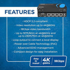 OREI 4K 1x4 HDMI Extender Splitter, Multiple Over Single Cable CAT6/7 4K@60Hz 4:4:4 HDCP 2.2 with EDID Management - Up to 230 Ft - Loop Out - Low Latency