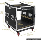 Sound Town Enhanced Thickness 1/2" (12mm) Plywood 10U Audio Rack/Road Case with 14U Slant Mixer Top, 25’’ Rackable Depth and Casters-Pro Tour Grade (STMR-DE10UW)