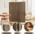 Leesinwing 4 Panel Wooden Room Dividers, 5.6FT High Plug-in Folding Screen Made of Natural Wood, Pegboard Display for Bedroom and Shopping Malls and Jewelry Stores, Dark Brown