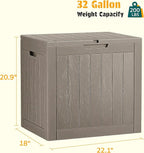NUNU LAB 32 Gallon Outdoor Storage Box Waterproof, Outside Package Delivery Deck Boxes with Lockable Lid, Backyard Storage Bin For Garden Tools, Patio Cushions Accessories, Gray