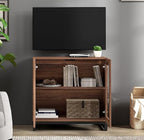 WAMPAT Modern TV Stand with Glass Doors for 32-40 inch TVs, Entertainment Center TV Console with Adjustable Shelves for Living Room, Bedroom, Brown