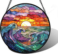 DASTOLL Stained Glass Window Hanging, Clouds and Sea Waves Suncatcher Diamond Glass Panel Hangings Scenery Sun Catchers Decor for Birthday for Women, Men, Wife, Aunt, and Mom 9.8 in