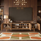 gaoyangjiaju 86.61" Wooden TV Cabinet with Open Shelving, Removable Divider and Cable Management (Pedestal 15.74" D x 86.61" W x 17.5" H) (Legs15.74 D x 86.61" W x21.14 H)