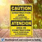Brimar - 10" x 14" - Bilingual Caution Construction Area Authorized Only Sign - .055″ Polyethylene Plastic - Bilingual Design - Easy Installation