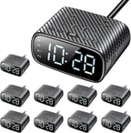 10PCS Alarm Clock with 2 USB-C, 2 USB-A Chargers Power Strip 2 Outlets - Screen LED Dimmable Digital Clock with Snooze Function - Dual Alarm for Bedside Nightstand