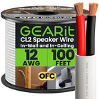 GearIT 16/2 Speaker Wire (100 Feet) 16AWG Gauge - in Wall Audio Speaker Wire Cable / CL2 Rated / 2 Conductors - OFC Oxygen-Free Copper, White 100ft