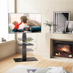 FITUEYES Swivel Floor TV Stand with Mount for TVs 37 43 50 55 60 65 70 75 Inch LCD LED Flat/Curved Screens Universal Swivel Televisions TV Mount Stand for Bedroom Living Room Black Tempered Glass Base