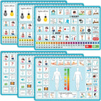 6 Pcs Communication Board for Nonverbal Adults Aphasia Colorful Picture Symbol Communication Cards for Patients Children(Blue)