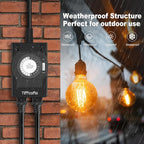 Outdoor Timer Outlet Waterproof, 24 Hour Mechanical Light Timer Outdoor, 2 Grounded Outlets for Home and Garden, 15A 1/2HP, Heavy Duty, ETL Listed (1 Pack)