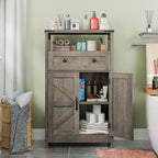 Farmhouse Bathroom Storage Cabinet with Barn Doors, Bathroom Storage Organizer with Drawers, Rustic Freestanding Floor Cabinet for Kitchen, Living Room, Grey