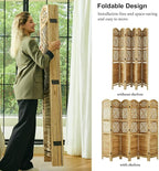 Svimi Room Divider with Shelves, 68.9inch Wood Carved and Louvered Wall Divider Freestanding, 6 Panels Folding Partition Screen for Bedroom Home Office (Natural)