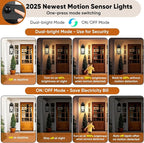 BesLowe 17.5” Upgraded Motion Sensor Outdoor Wall Lights, Dusk to Dawn Porch Lights Outdoor Wall Sconces, 3 Lighting Modes Exterior Lighting Fixtures with Hooks, Black Outside Lights for House, 2-Pack