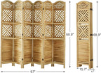 Svimi Room Divider with Shelves, 68.9inch Wood Carved and Louvered Wall Divider Freestanding, 6 Panels Folding Partition Screen for Bedroom Home Office (Natural)