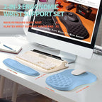 KUOSGM 2-in-1 Ergonomic Set, Wave Rise Keyboard Wrist Rest and Massage Bulge Slope Mouse Pad Wrist Support, Cushion Memory Foam Integrated to Relieve Wrist Pain, Lake Blue