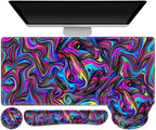 Gaming Mouse Pad, Large Desk Mat, Cute Desk Pad Protector, 4in1 XXL Mousepad + Keyboard Wrist Rest+Mouse Wrist Rest+Coaster Set with Ergonomic Desk Pad for Home Office Computer, Dazzling Bright Color