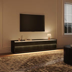 POVISON Fully-Assembled Mid Century Glossy Sintered Stone TV Stand, 78.74" Wood Media Console with Adjustable LED Light, Entertainment Center with Storage for Living Room