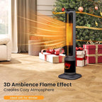Zynkez 34.5" Space Heaters for Indoor Use Large Room, 1500W PTC Tower Fireplace Heater with 3D Flame, Room Heater w/Remote Control,12H Timer & Oscillation, Portable Electric Heaters for Bedroom, Grey