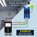 TOPGREENER PIR Motion Sensor Switch, Ambient Light Level Detector, No Neutral Required, 5A, 150W LED/CFL, 1/6 HP, Occupancy Vacancy Modes, Ground Wire Required, Single Pole, TDOS5-JM, Black