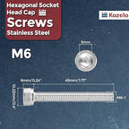 Kozelo 30pcs Socket Head Cap Screws - [M6-1 x 45mm] 304 Stainless Steel Allen Socket Drive for Electrical Motor 3D Printing Fan Engine Replacement Use, Silver