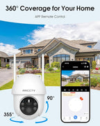 ARCCTV Solar Security Cameras Wireless Outdoor, 4MP 360° View Battery Powered Outdoor Camera, Night Vision with Spotlight, 2-Way Audio, PIR Motion Sensor, 2.4G/5G Dual Band WiFi, SD/Cloud Storage