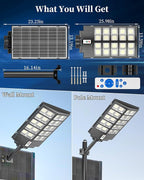 Gefolly SL-6200W Solar Street Light Outdoor 620000LM Wide Angle Commercial Parking Lot Lights Dusk to Dawn 6500K Flood Security Light IP67 Lamp for Basketball Court, Yard, Road