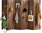 Asnefeli 6 Panel Pegboard Display with 24 Hooks, Wood Room Divider Wall, 5.6Ft Folding Privacy Screen Divider Room, Portable Freestanding Wall Organizer for Bedroom Reading Room(Dark Brown)