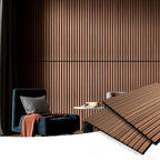 Art3d 2 Wood Slat Acoustic Panels for Wall and Ceiling - 3D Fluted Sound Absorbing Panel with Wood Finish - Walnut