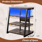 Armocity 4-Tier AV Media Stand with Power Strips, Corner TV Stand with LED Lights, Rack Audio Tower with Adjustable Shelves, Corner Entertainment Center, 30'', Black Walnut