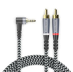 BlueRigger 3.5mm Aux to 2RCA Audio Cable (10FT, 90D Stereo Splitter Y 2RCA Male, Braided, 1/8" RightAngled TRS to RCA, Hi-Fi Sound, Metal Shell) - for Phones, Amplifiers, Tablets, Home Theater, HDTV