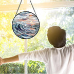 DASTOLL Stained Glass Window Hanging, Sunrise Waves Sun Catchers Diamond Glass Panel Hangings Abstract Suncatcher Decor for Birthday for Women, Men, Wife, Aunt, and Mom 7.8 in