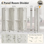 Aleesing 6 Panel Pegboard Display with 24 Hooks, Wooden Pegboard Room Divider Wall with Shelf, Partition Room Dividers and Folding Privacy Screens, Bedroom, Jewelry Store, White