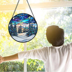 DASTOLL Stained Glass Window Hanging, Starry Sky Trees and Snow Sun Catchers Glass Panel Blue Suncatcher Decor for Birthday for Women, Men, Wife, Aunt, and Mom 7.8 in