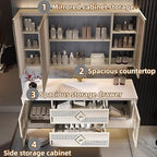40IN Luxury Floating Bathroom Vanity - Single Sink Bathroom Vanities has Smart Defog Mirror & Slate Countertop | Woven Rattan Perforated Door Panel, LED Lights, 2 Drawers (Style A)