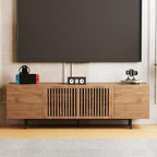 gaoyangjiaju 70.87" Mid Century Modern TV Stand, Walnut Media Console for 70 Inch TVs, Entertainment Cabinet with 4 Storage Compartments for Living Room or Bedroom