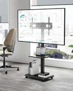 ECOTINY Steel Base Rolling TV Stand for 32-75 inch TVs up to 110 lbs, Leveling & Tilt & Swivel Mobile TV Stand with Hidden Wire Management, Height Adjustable Portable Tv Stand with Steel Shelf, Black