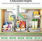 Under Sink Organizer, Stainless Steel 1-Pack 2 Tier Under Sink Organizers and Storage, Slide out Pull out Cabinet Shelf, Sliding Drawer for Kitchen Bathroom Pantry Cabinet Closet Organization Rack